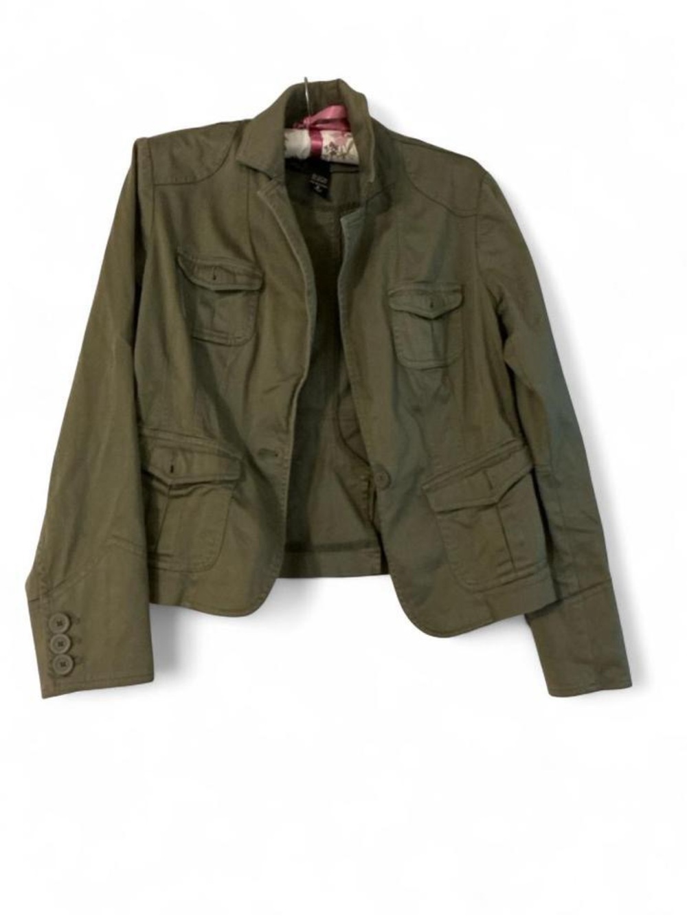 New York & Company Olive Green Military Utility Cargo Jacket Blazer 8